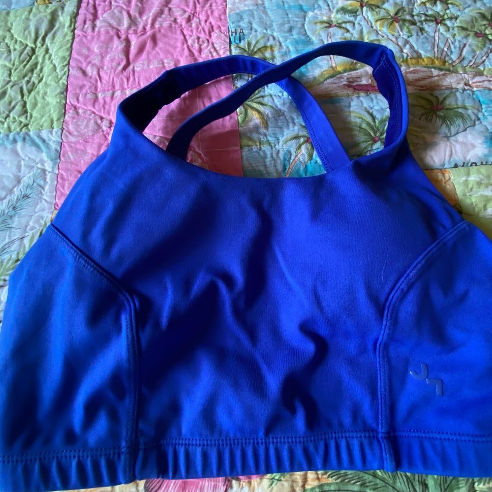 Blue Padded Twist Back Sports Bra